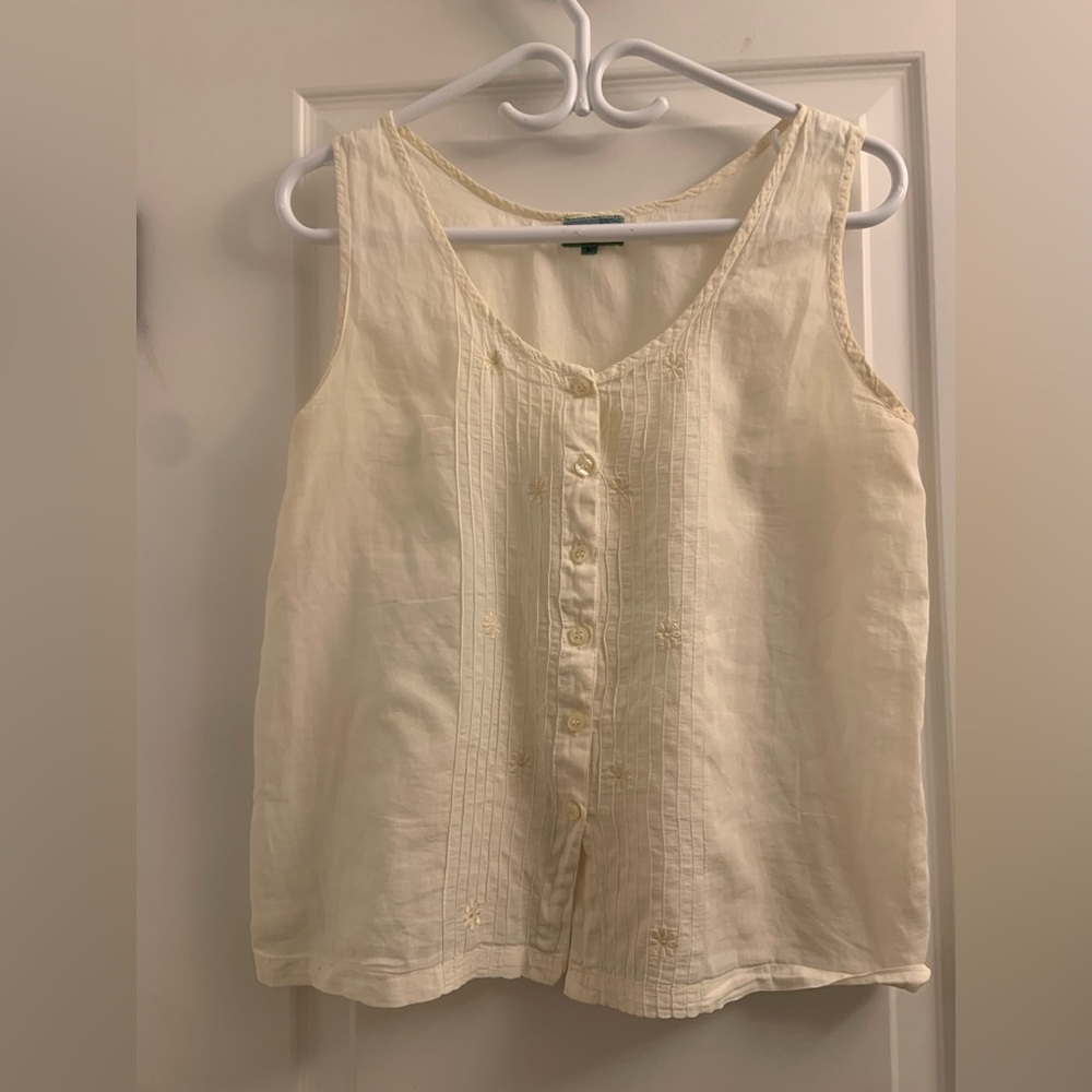 Cream Buttoned Smocked Tank Top